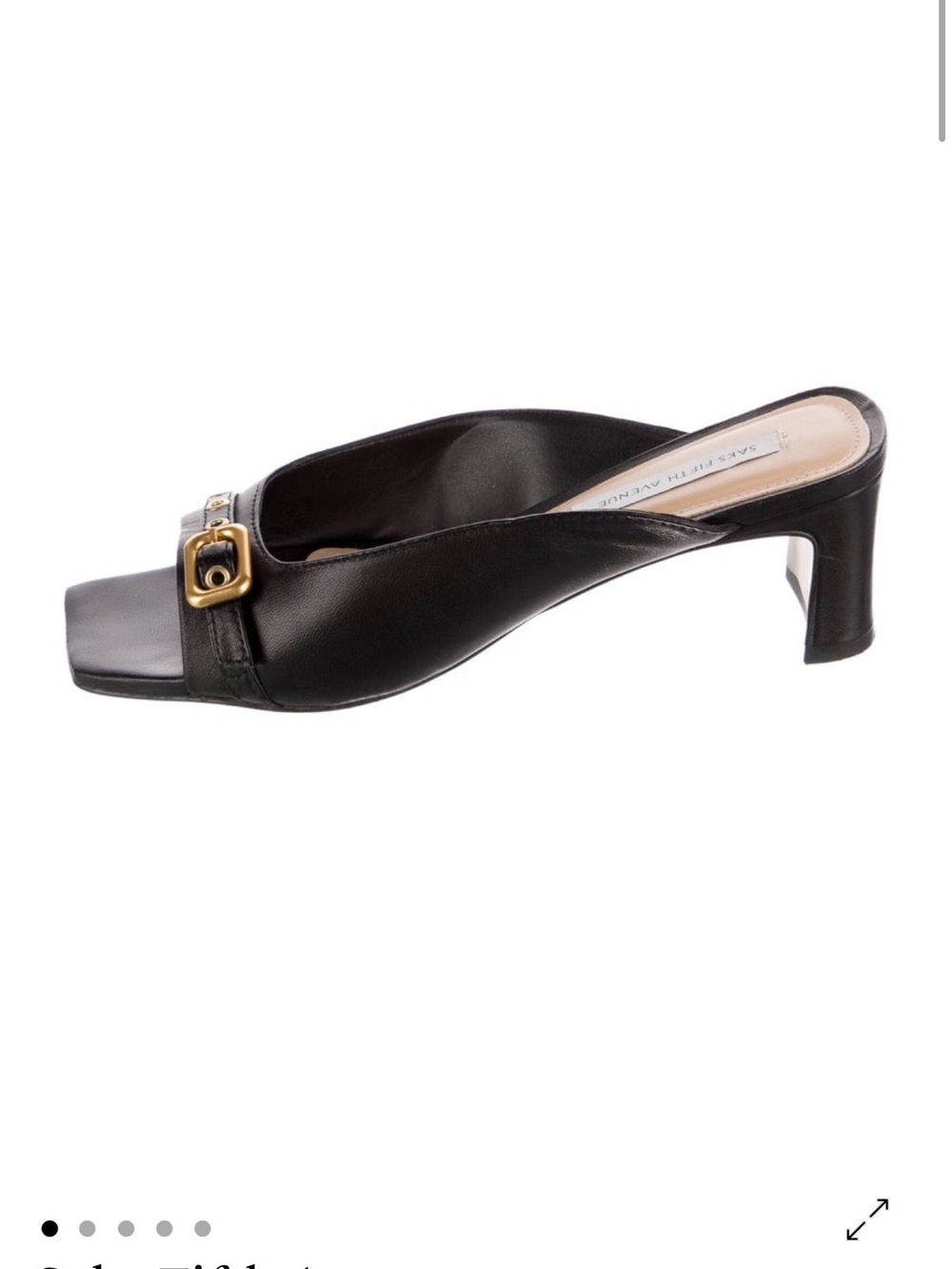 Saks Fifth Avenue Black Leather Slide Mule with Gold Buckle